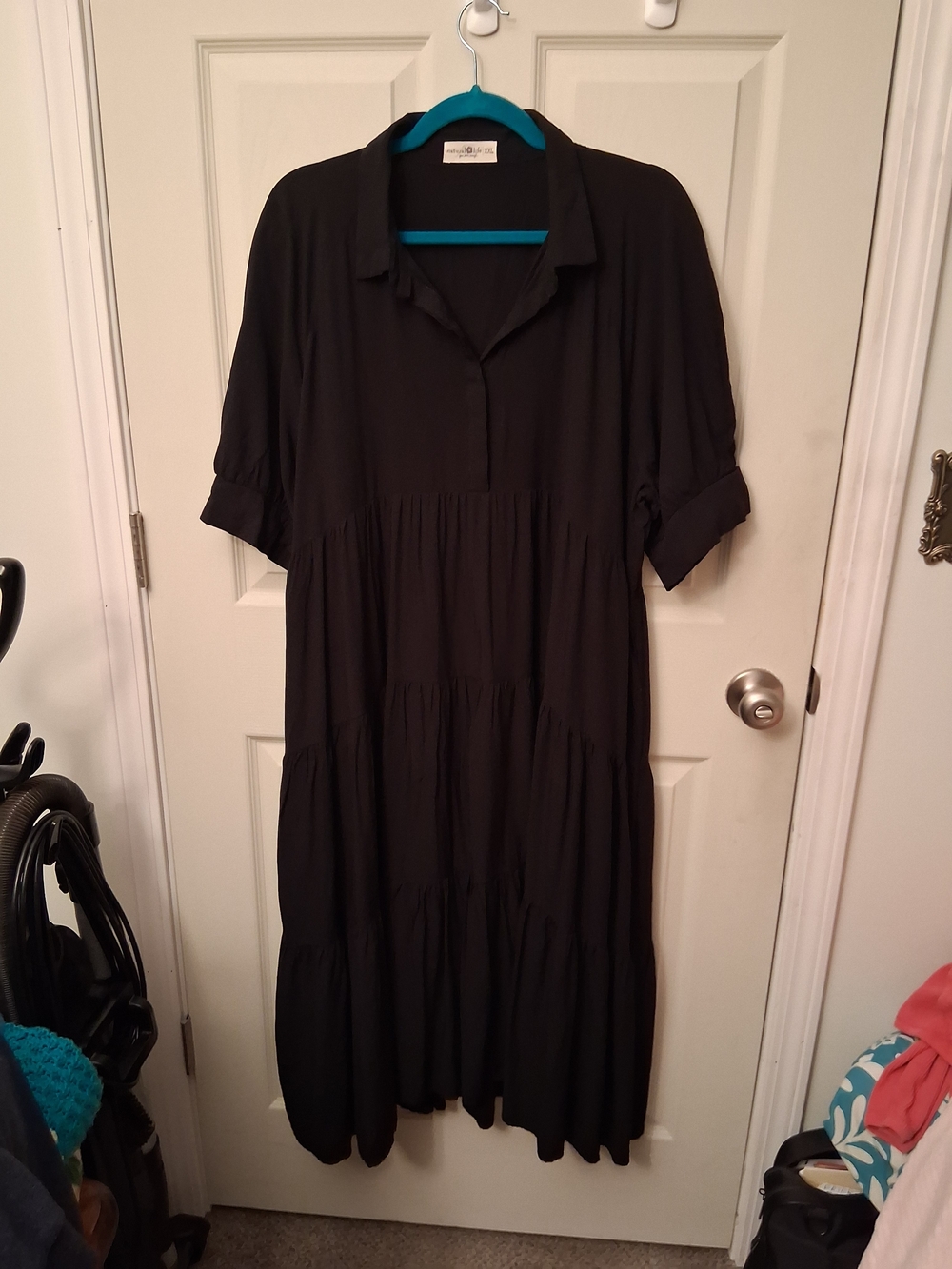 NATURAL LIFE Black Tiered Collared Midi Dress